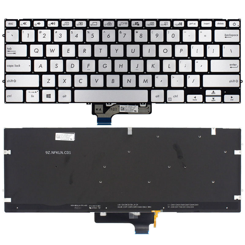 New Asus ZenBook 14 UX431F UX431FA UX431FL UX431FN UM431DA Series Laptop Keyboard US Silver With Backlit